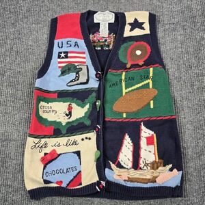 Vintage Eagle's Eye Sweater Vest Womens‎ Medium Sports Novelty Intarsia USA 90s